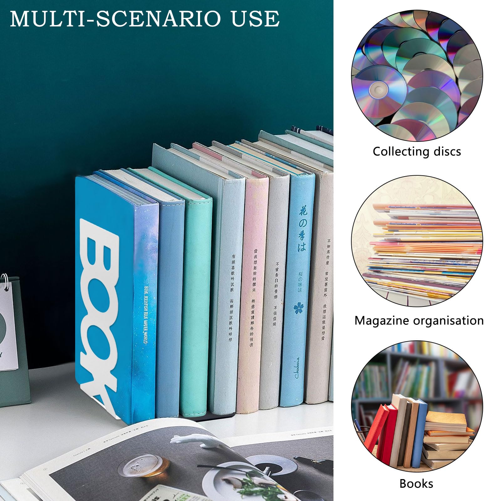 Buchstützen Metall Weiß 7,5x8,5x21 Cm - 1 Paar Rutschfeste Buchhalter