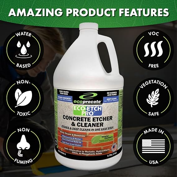 Eco Etch Pro Concrete Cleaner & Etcher Dissolver, Non-Toxic & Safe,1 Gallon