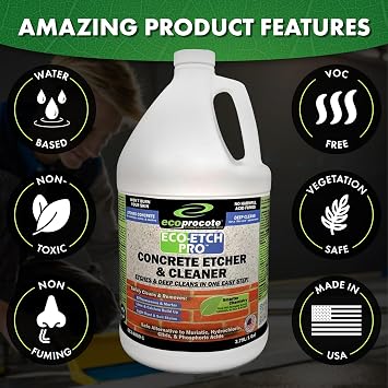 Eco Etch Pro Concrete Cleaner & Etcher Dissolver, Non-Toxic & Safe,1 Gallon