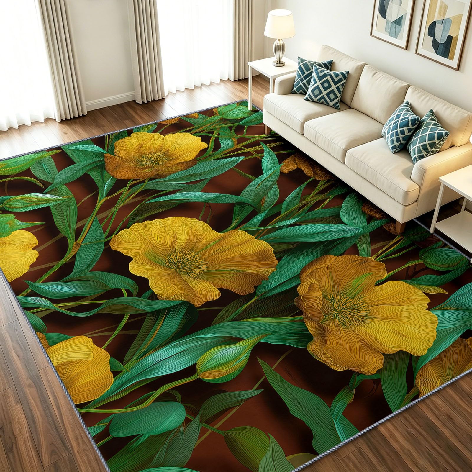 Lavable Tapis Floral Vintage Salon Pile Courte Rug 180 x 240 cm