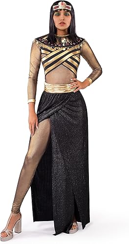 Spooktacular Creations Conjunto de disfraz de reina Cleopatra para mujer con cuello negro, traje debajo para adultos