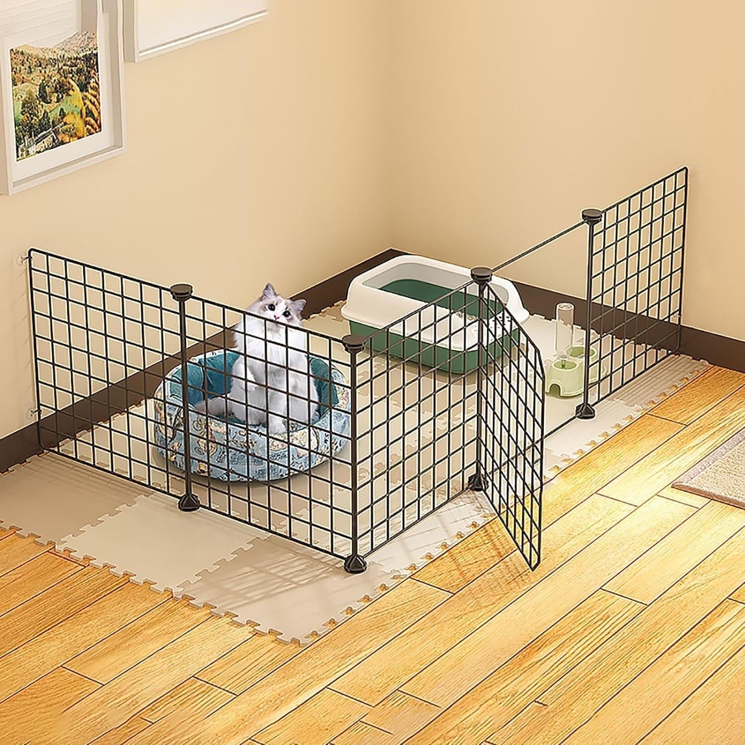 Cat House Pet Playpen with Door,Small Animal Enclosure Cat Cages Dog Crate Indoor/Outdoor DIY Metal Pet Fence for Cat and Small Animals,108x72x36cm