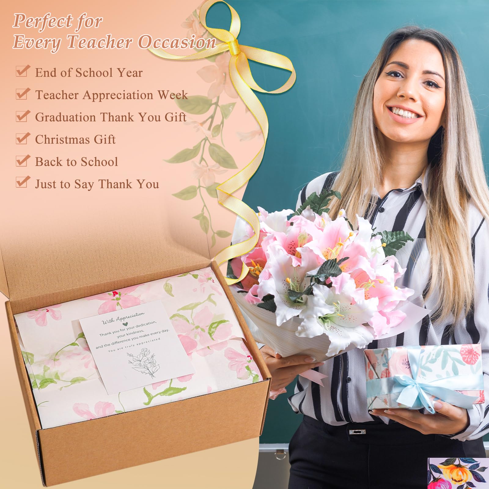 Regalos de agradecimiento para profesores para mujeres, graduación y fin de año, cesta de regalo para profesores, aula, jubilación de Acción de Gracias y cumpleaños, el mejor juego de caja de regalo