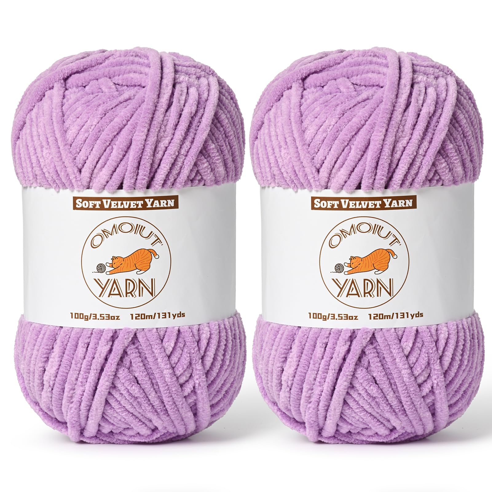 2 Pack Purple Fluffy Velvet Yarn for Crocheting, Chunky Chenille Baby Blanket Yarn for Crochet, Soft Fuzzy Puzzle Yarn for Knitting, (100g/3.53oz Each) Bulky Thick Amigurumi Crochet Yarns
