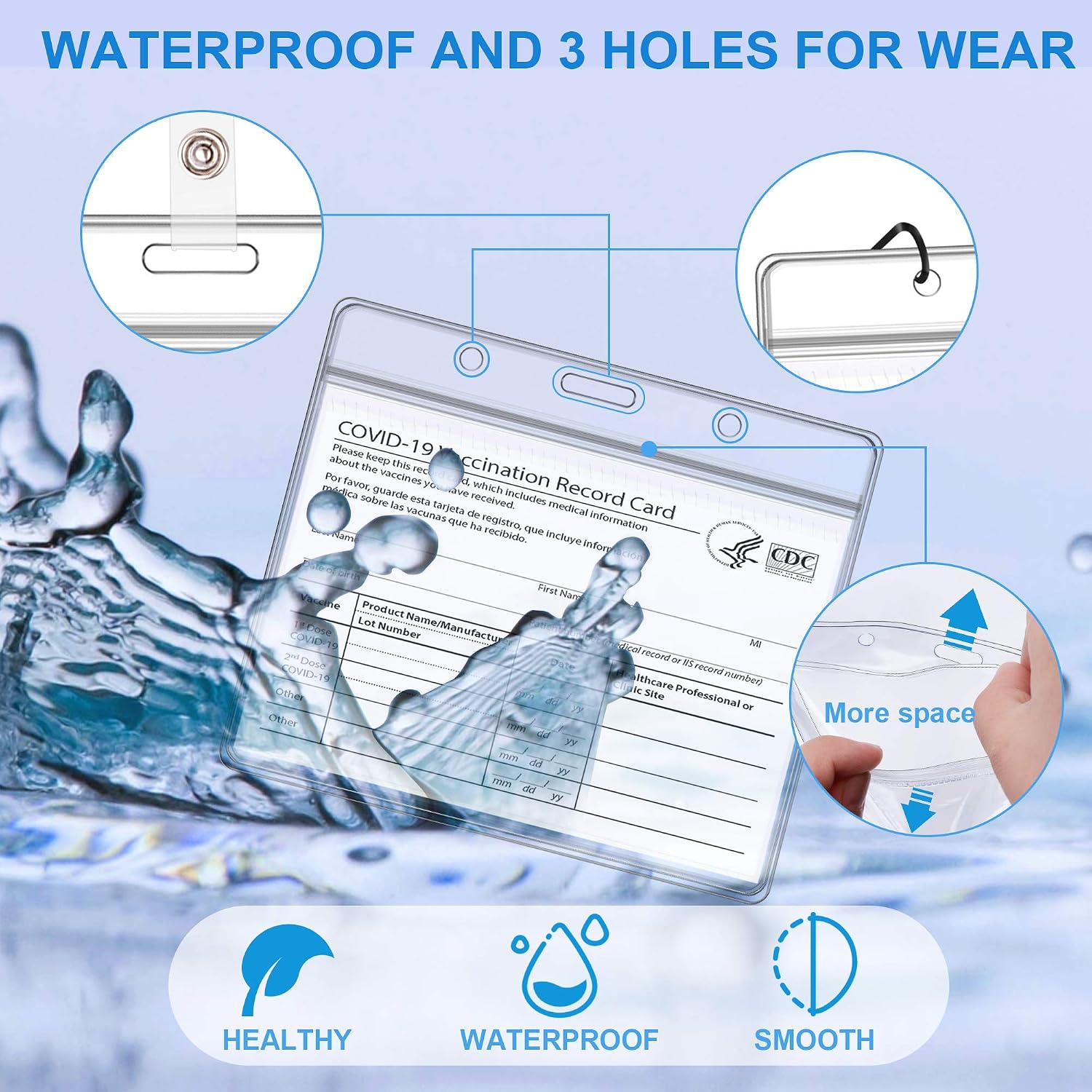Vaccine Card Protector CDC Immunization Paper Arae 4 X 3 Inch Waterproof Clear PVC Horizontal Cover Holder Resealable Reusable Multifunctional ID Card Name Tag Badge Cards Holder Sleeve 4 Packs