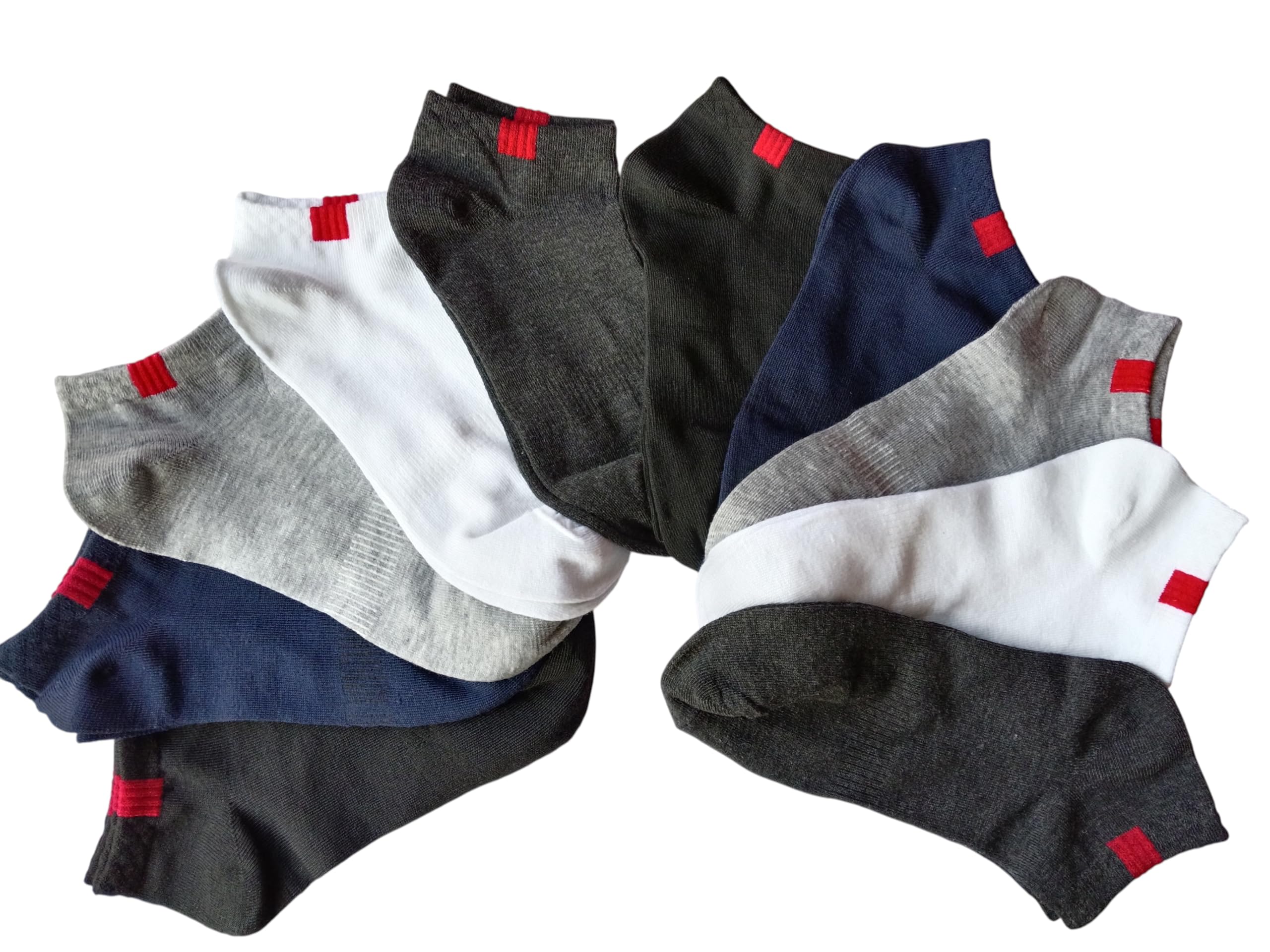 Premium Casual Socks, Multicolor Pack with Red Detail, Cotton Blend, Ankle Length for Men's & Women's, Pack of 5 Pairs-image-15