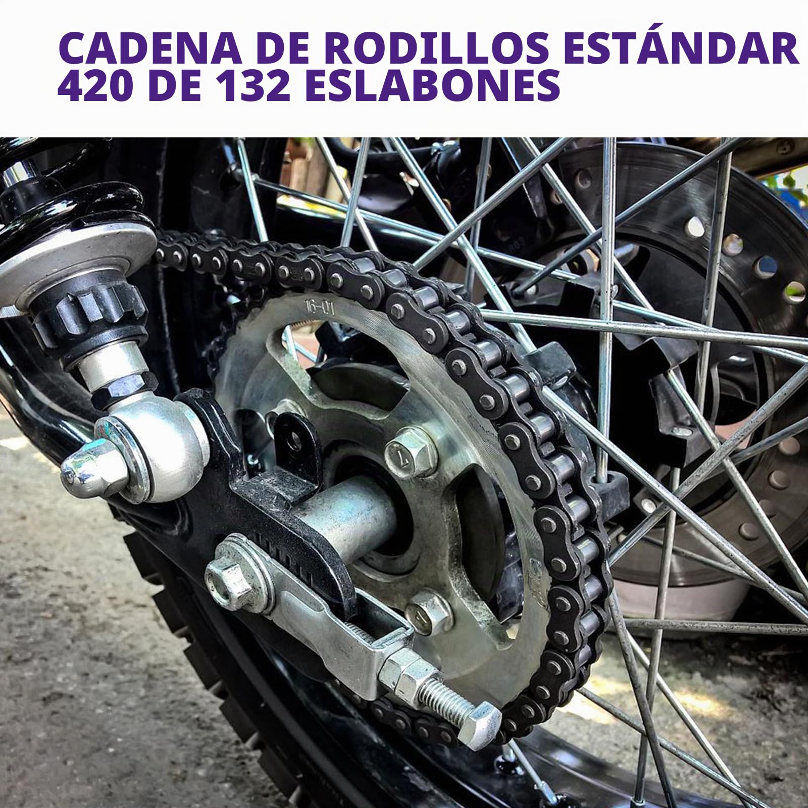 Sweet 2 cadenas 59" y 420 para motocicleta, 132 enlaces y trituradoras, juego de surtido de cadena de transmisión de acero al carbono, apto para motos 110 cc 125 cc Dirt Pit