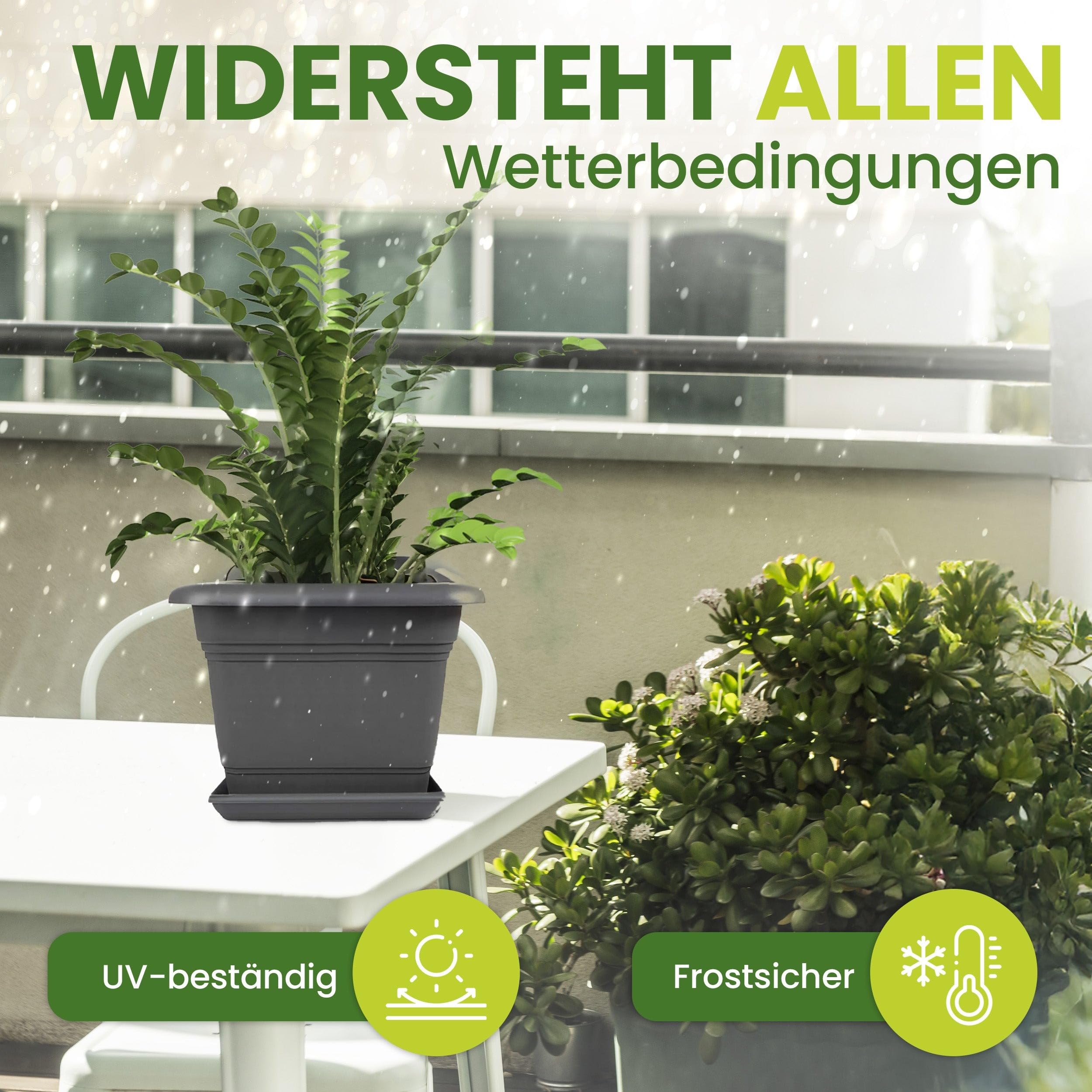 2friends 10er Set Blumenkübel groß außen 40x40cm - Pflanzkübel Anthrazit mit Untersetzer - Blumentopf 40 cm Durchmesser - Premium Kunststoff - Frostsicher & UV-beständig - Stapelbar - Made in Germany