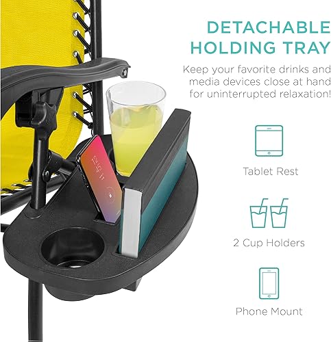 Miniatura 123 de Best Choice Products Juego de 2 sillas reclinables ajustables de malla de acero con gravedad cero con almohadas y bandejas portavasos, color arena