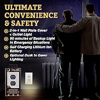 Vista 2 de Placa de cubierta de enchufe iluminada, luz nocturna LED opcional, cubierta de enchufe de pared y alumbrado de respaldo para falla de energía