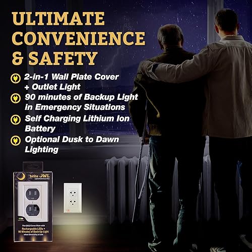 Miniatura 2 de Placa de cubierta de enchufe iluminada, luz nocturna LED opcional, cubierta de enchufe de pared y alumbrado de respaldo para falla de energía,