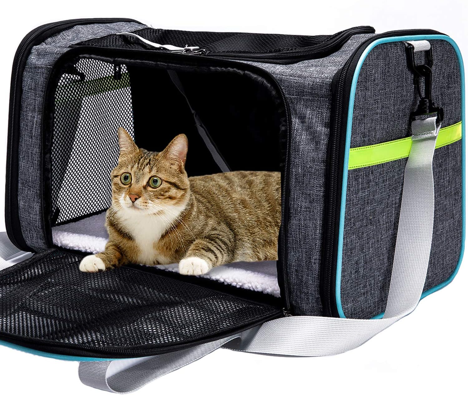 Dubulle Black Gray Top Load Soft Sided Pet Carrier for Medium Cats and Small Dogs, Easy Storage, Washable, Safe and Comfortable for Pet…