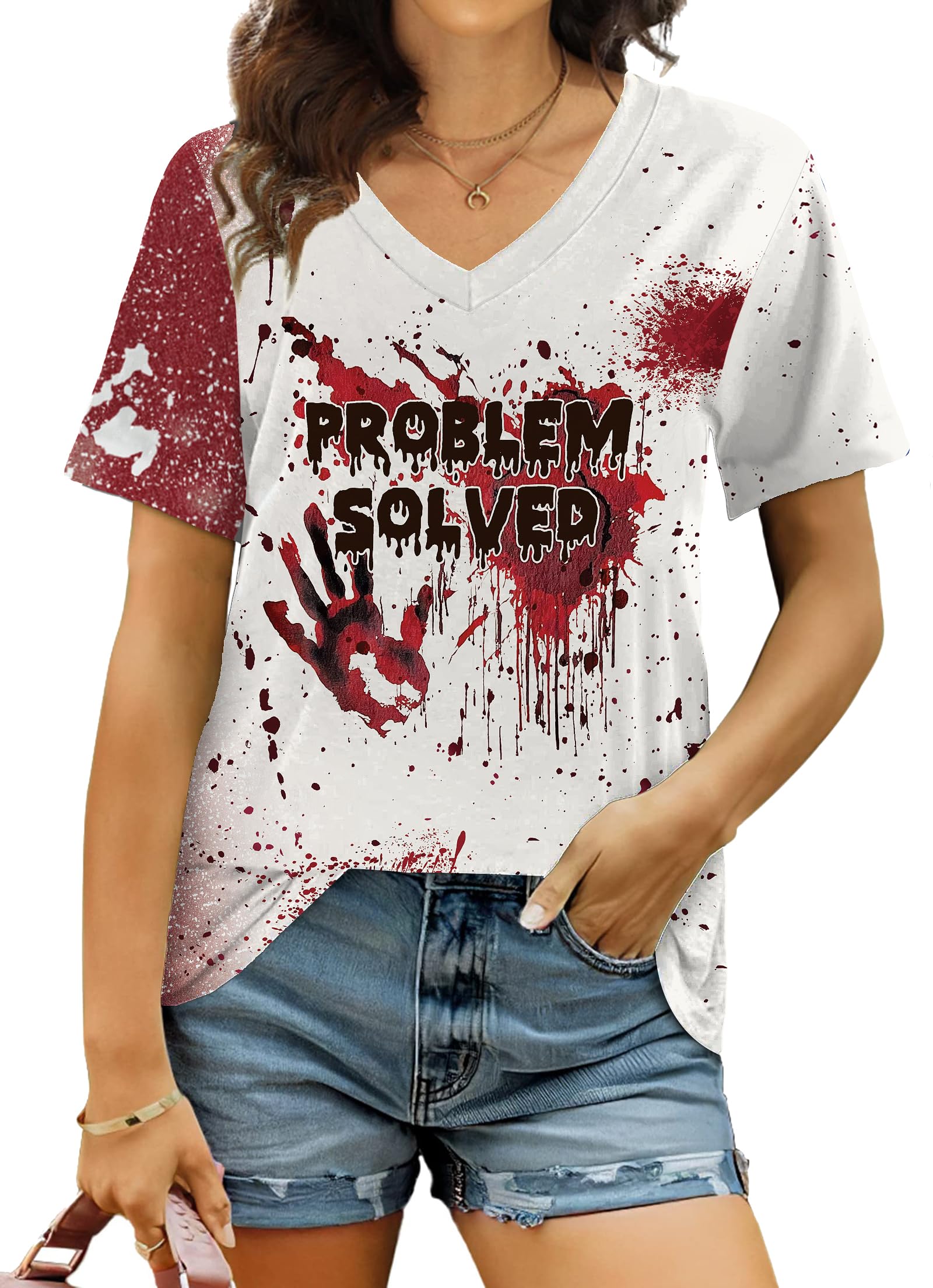 T-shirt d'Halloween pour femme look confortable Problem Solved - 7