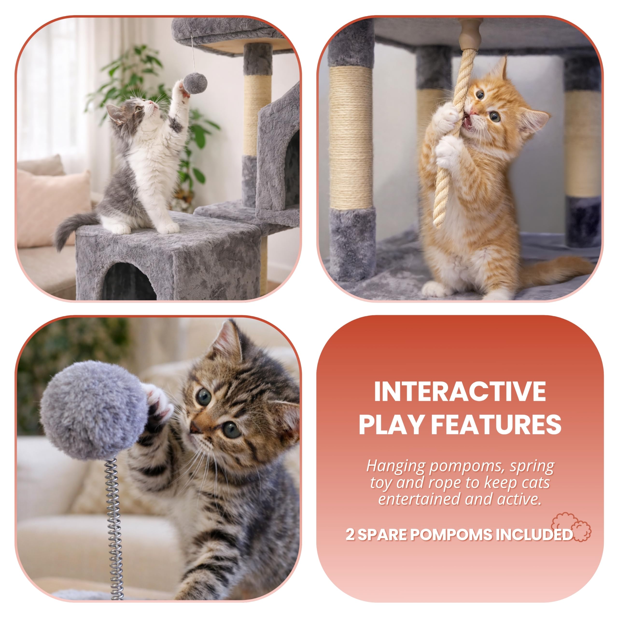 Garden Mile Torre de árbol de lujo extra alta de 2 m para gatos grandes, centro de actividades para gatos de varios niveles con 13 postes rascadores de sisal, rampa para rascar, 3 casas, hamacas