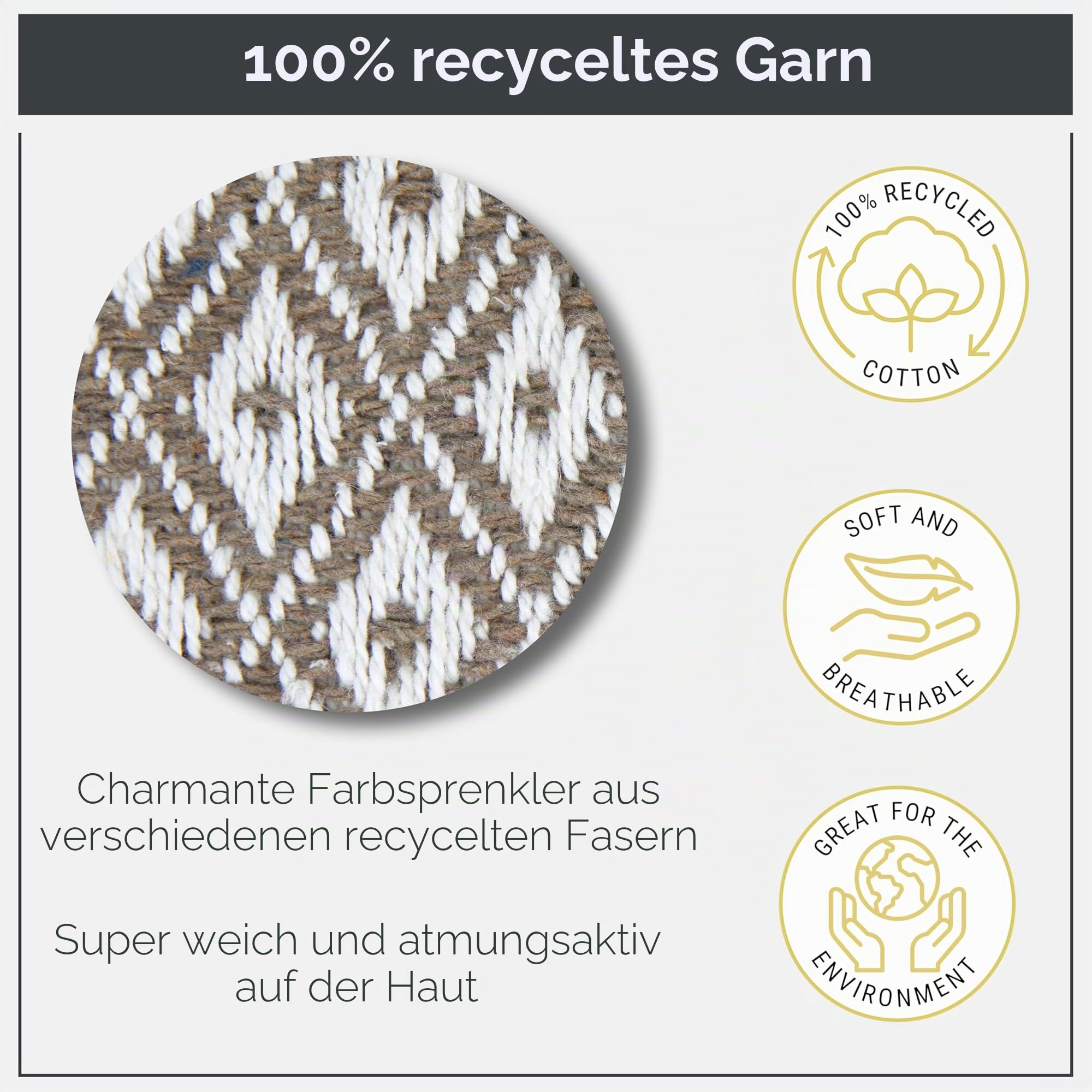 Emma Barclay Casablanca Scandi Überwurf, gewebt, recycelt, Baumwolle, für Sofa, Sofa, Bett, 50 x 60 cm, Taupe