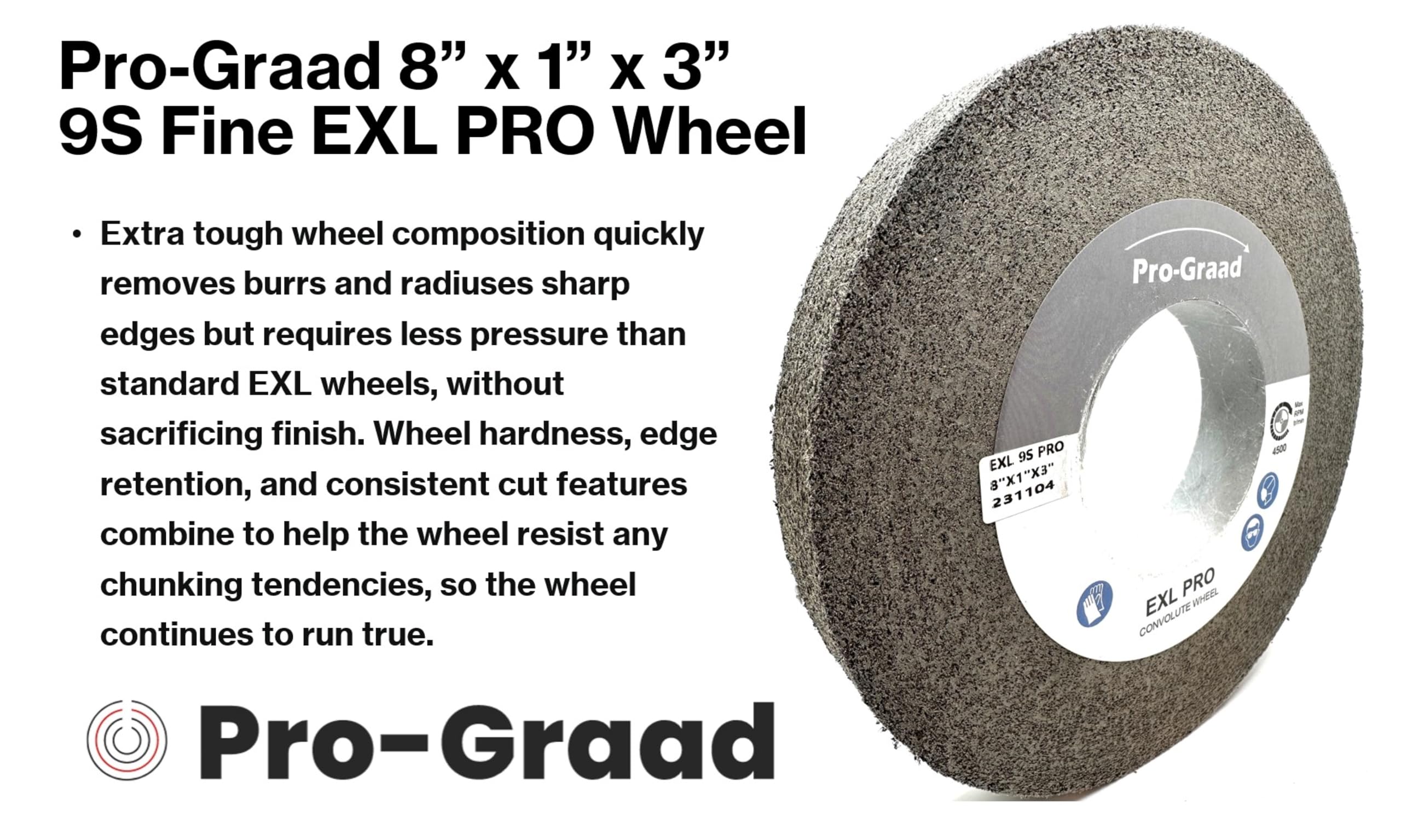 EXL PRO Rueda de pulido de desbarbado convoluta – 8 x 1 x 3 pulgadas, carburo de silicio fino 9S, grado profesional, rueda de desbarbado, acabado y pulido de metal, (paquete de 1)