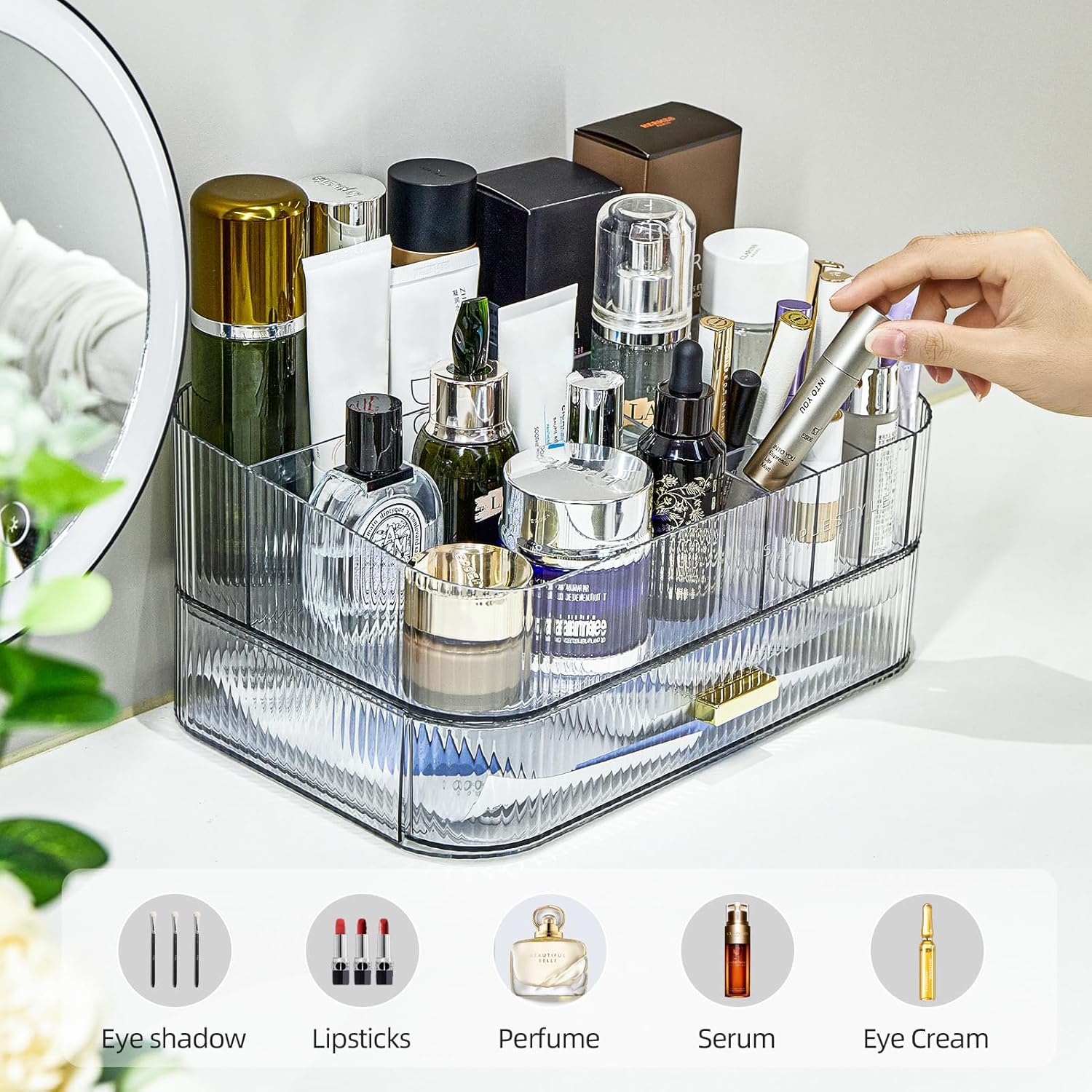 Ssiixx Makeup Organizer with Stackable Drawer,Large Capacity Cosmetic Storage Display Case for Vanity, Ideal for Desk Dresser Countertops Bathroom and Bedroom,Suitable for Cosmetic (Transparent) - Image 3