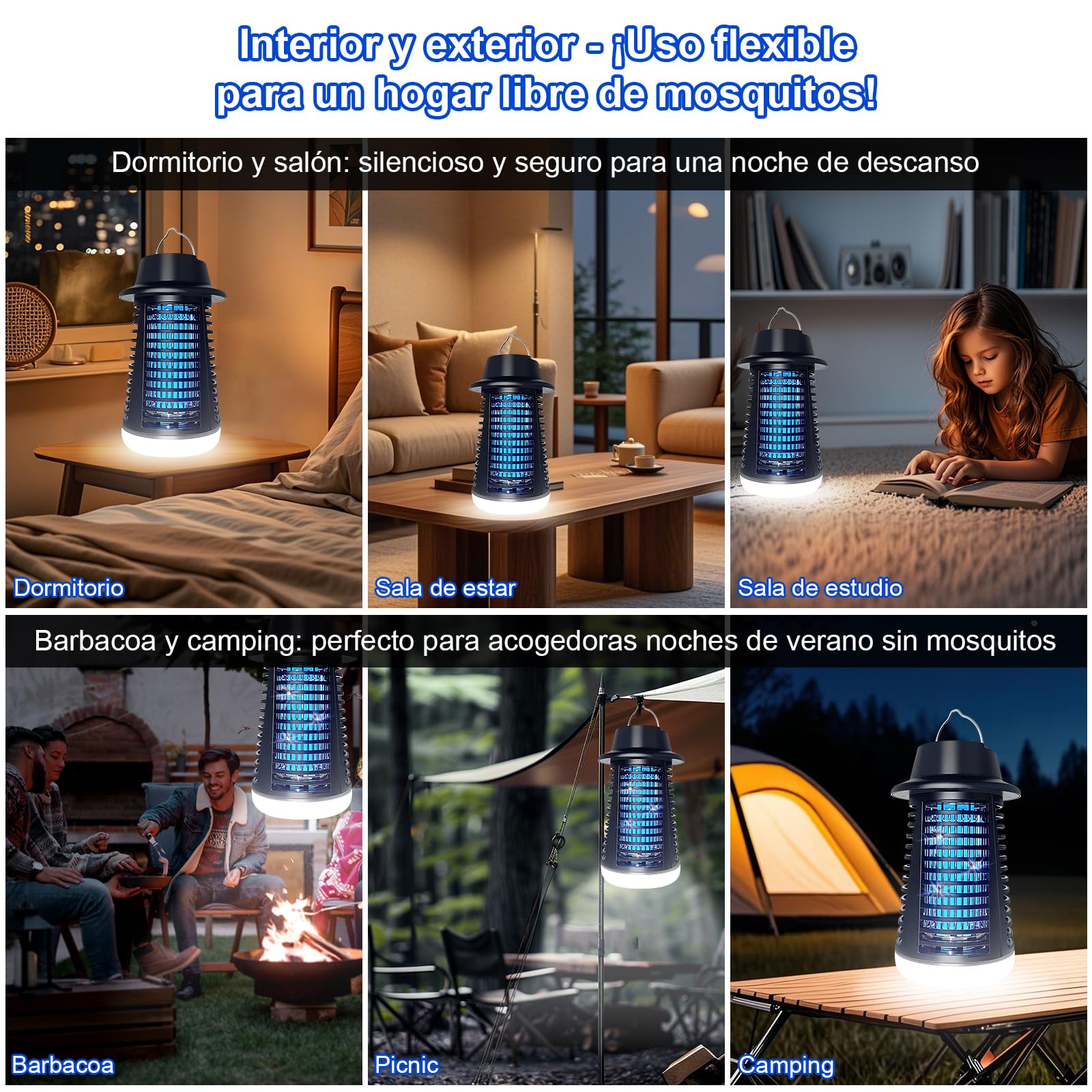 Lampara antimosquitos Exterior con LED, Mata Mosquitos electrico 4200V+15W UV, No tóxico e Inodoro, IPX4, Atrapa eficazmente Mosquitos, Moscas y Polilla