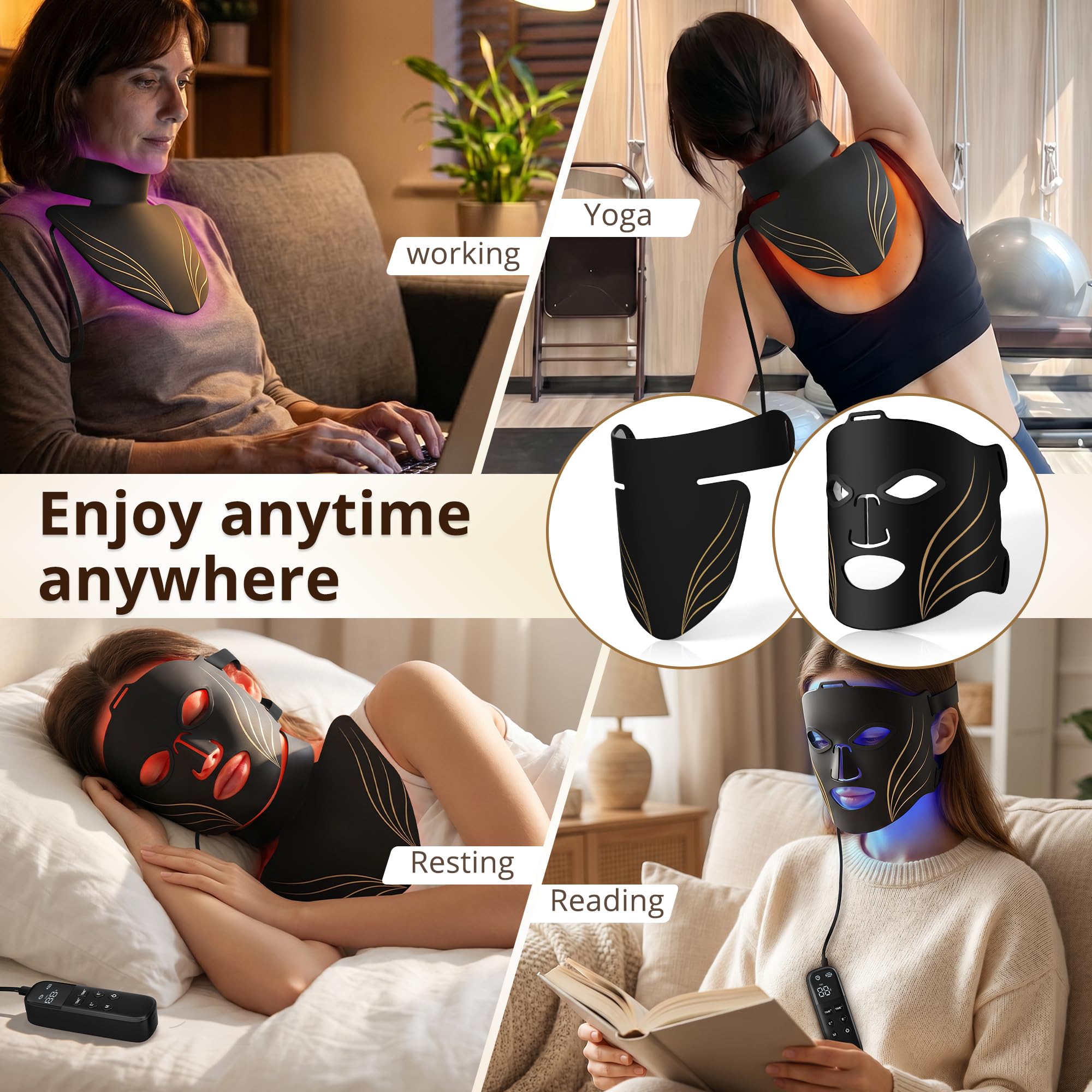 Red Light Therapy Mask for Face & Neck,4 Modes,850nm NIR