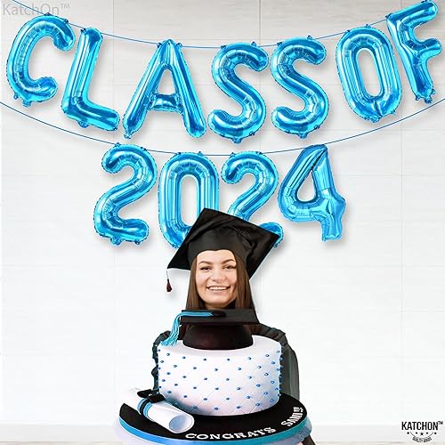 Miniatura 5 de KatchOn, Globos azules de la clase de 2024, 16 pulgadas, globos de graduación  Banner de clase de 2024 azul, decoraciones de graduación azules para