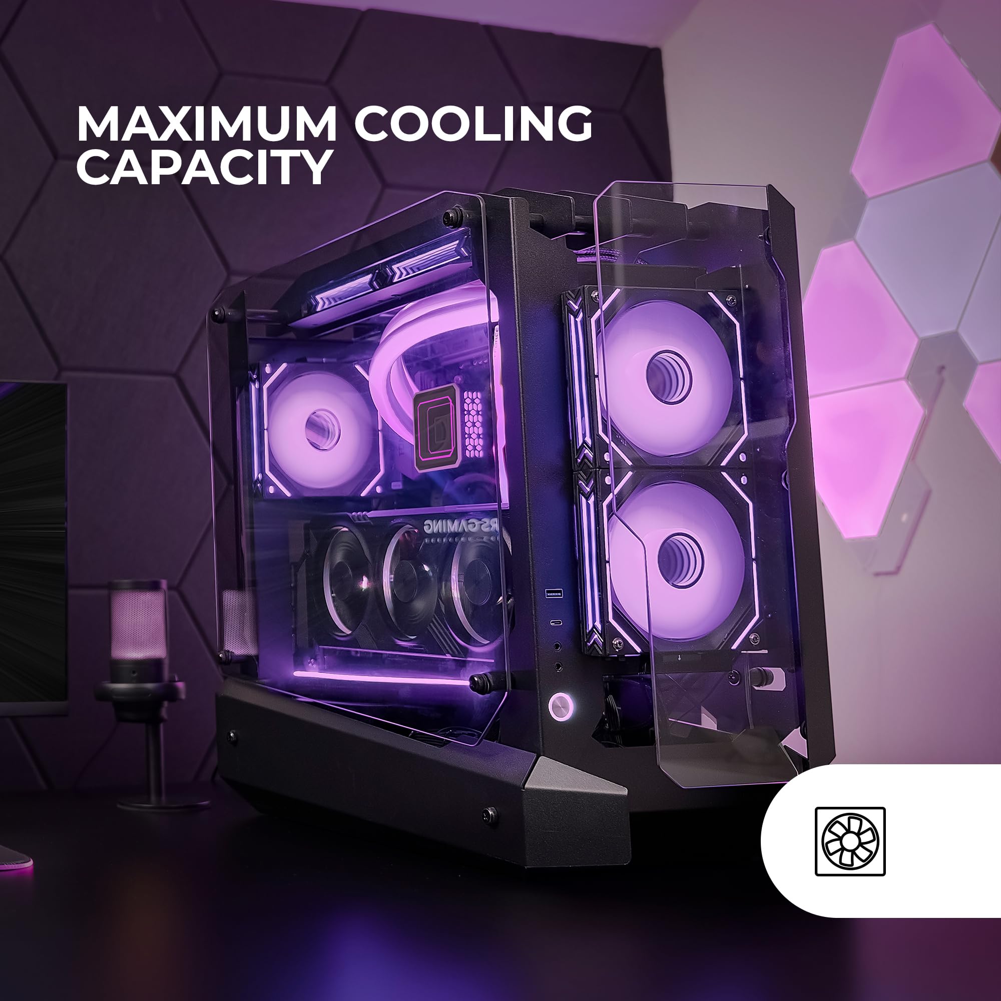 Mars Gaming MC-Pulsar, ATX Gaming-Gehäuse, Front-LCD-Anzeige in Echtzeit, Doppelt Gehärtetes Glas Vorne und Seitlich, CABLEHATCH-Kabelmanagement-System, Flüssigkeitskühlung bis 240mm, Weiß