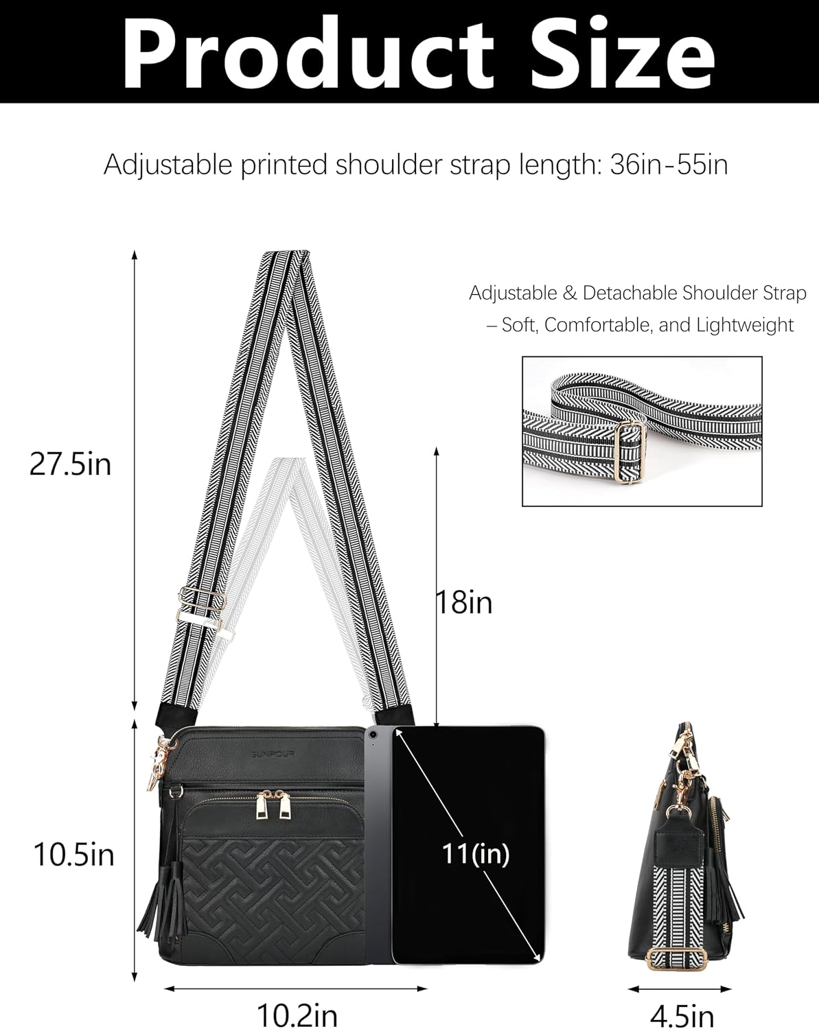 Medium Crossbody Bag for Women,Vegan Leather RFID Crossbody Wallet Bag for Travel Women Shoulder Handbags with Tassel | waterproof, large capacity, guitar strap