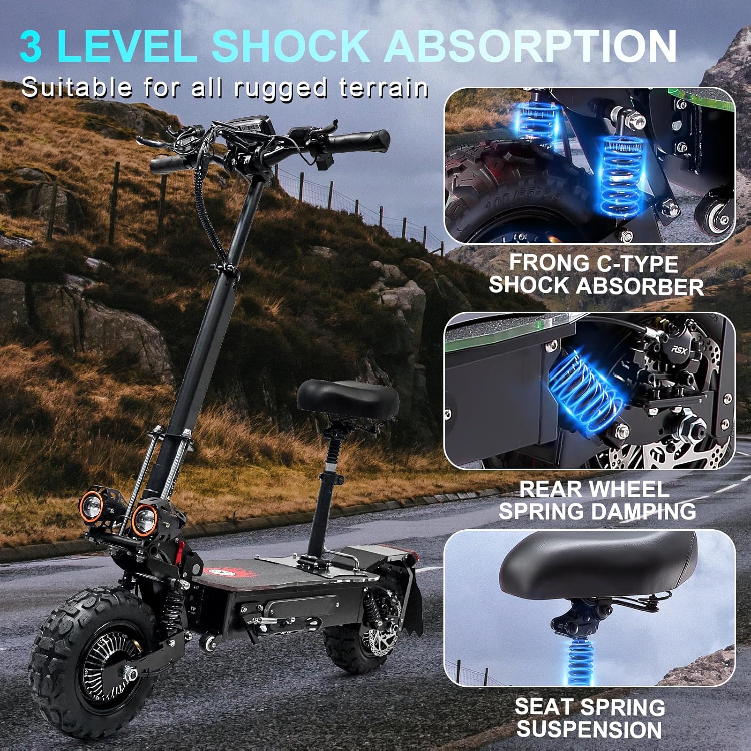 5600W Dual Motor Electric Scooter for Adults 50 MPH & 50 Miles Travel Range Foldable Kick Scooter with Steering Damper,Off Road Fat Tire E Scooter,UL Certificated