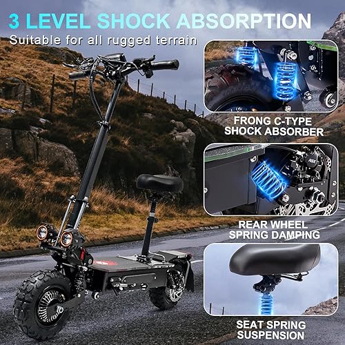 Vista 5 de 5600W Dual Motor Electric Scooter for Adults 50 MPH & 50 Miles Travel Range Foldable Kick Scooter with Steering Damper,Off Road Fat Tire E 5600W25AH
