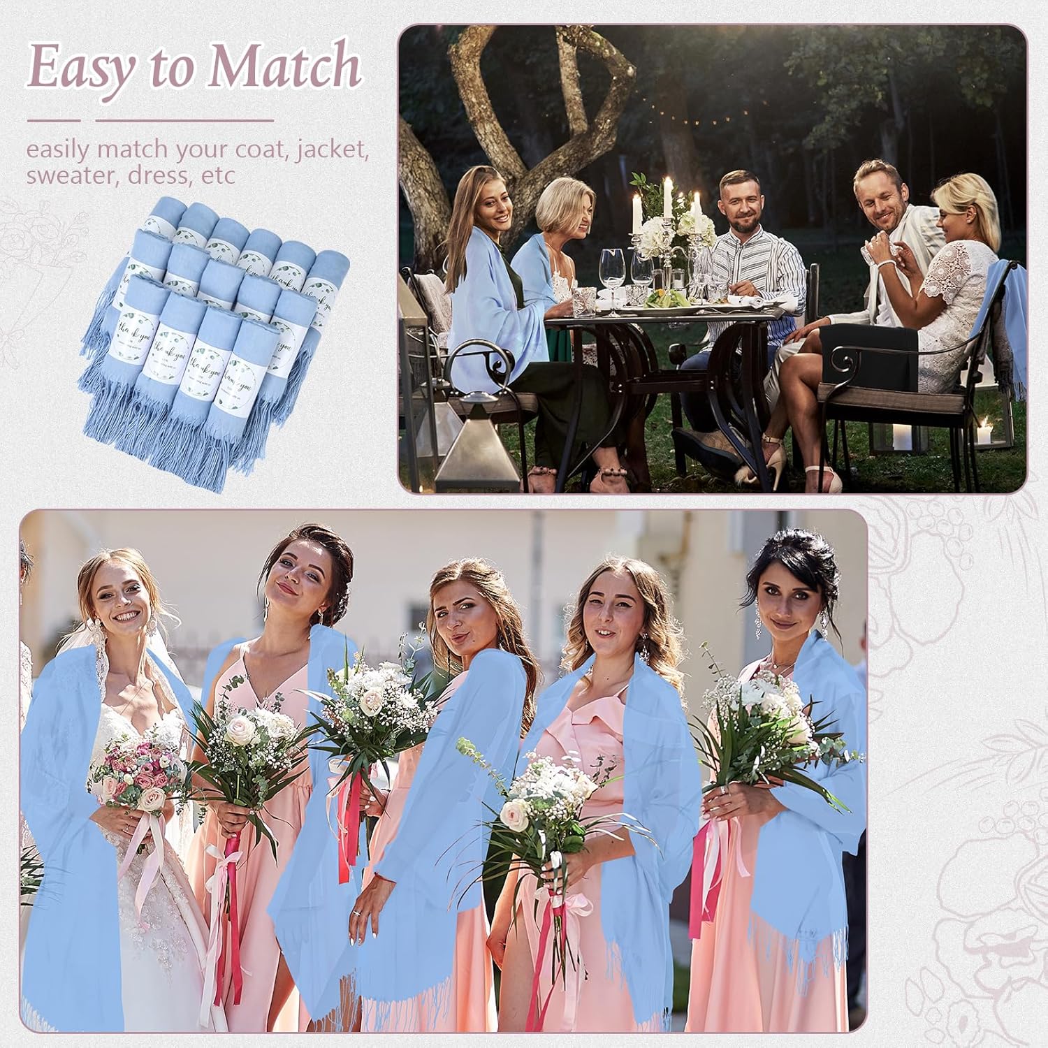 Ramede Pashmina Shawl Wraps for Women 79 x 28 Inch Bulk Wedding Favors Bridal Shawls Gifts for Guests with Thank You Cards - Image 6