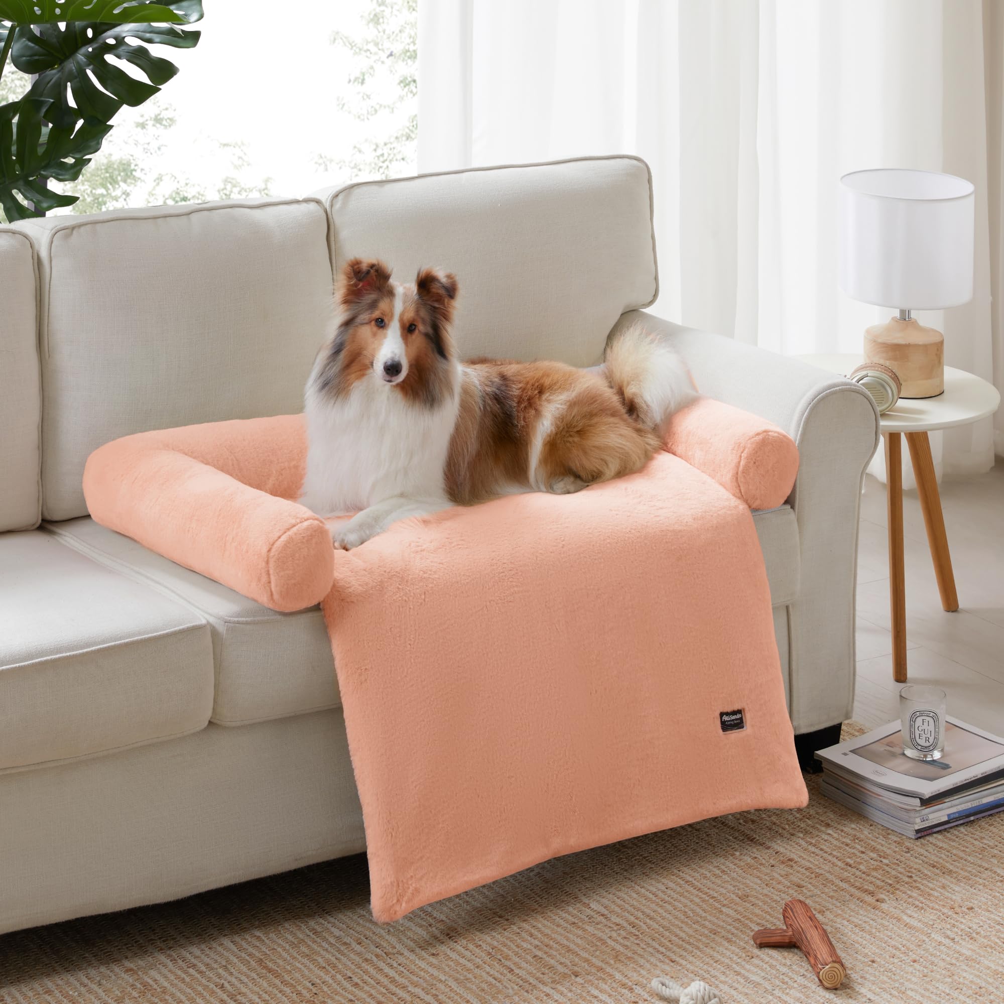 Allisandro Calming Dog Bed Mat, Washable Couch Cover for Dogs, Comfort and Anti-Slip Sofa Dog Bed with Bolster, Waterproof Furniture Protector Cover