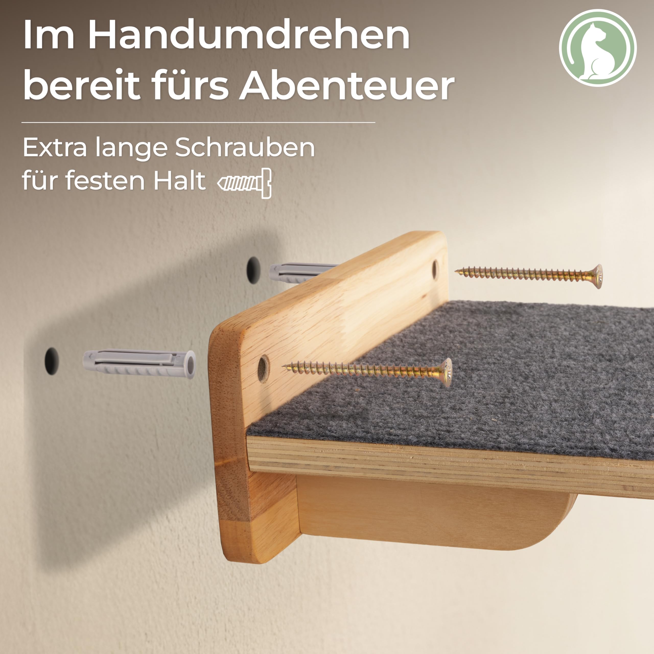 WOOWOOD® 2X Kletterwand Katzen - 2X Katzentreppe Wand [Vollholz] - Kratzbaum Wand - Hängematte Katze - Wandkratzbaum - Katzenmöbel - Katzenwand - Katzen Kletterwand Set (5 teilig)