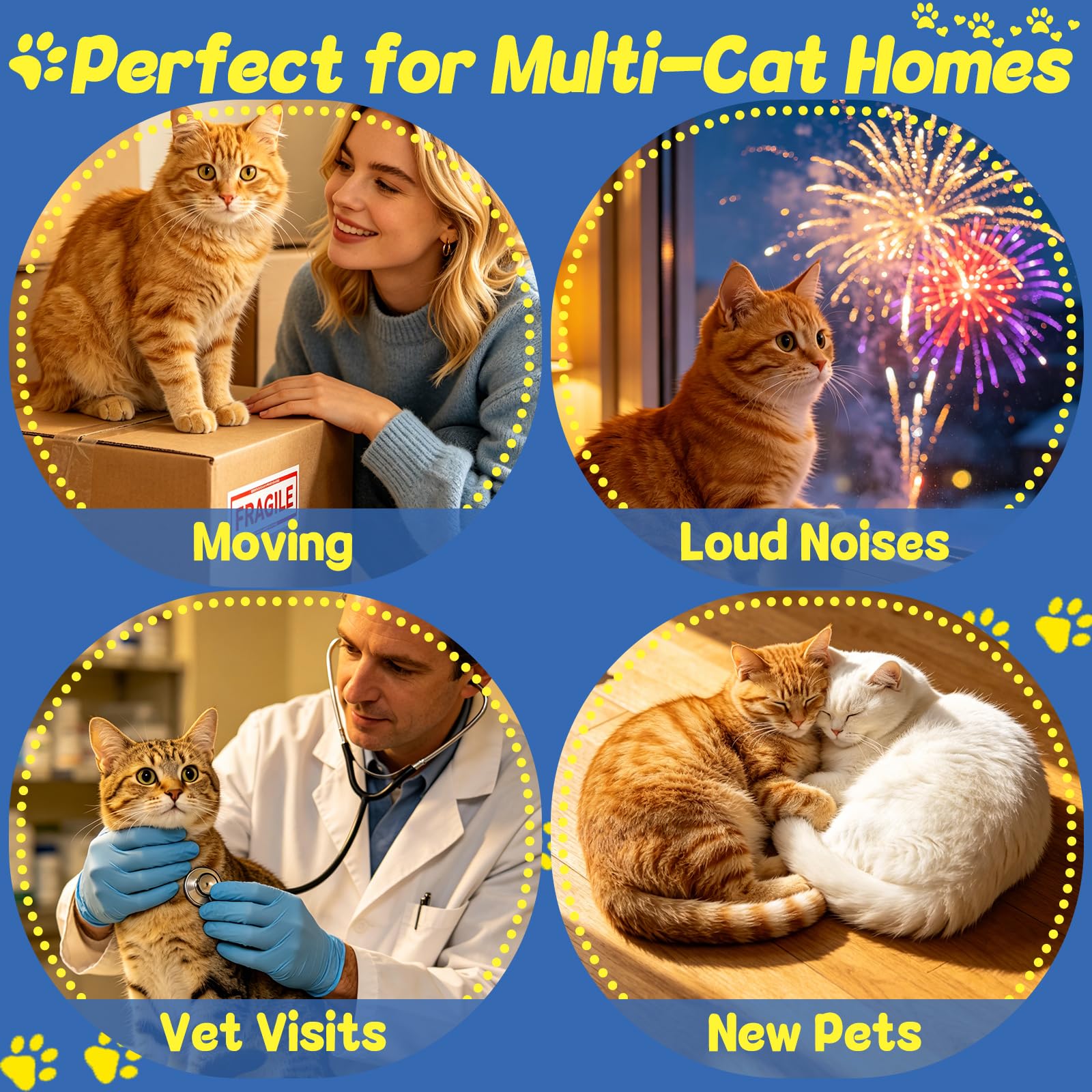 MINIBIRD Diffuseur de phéromones apaisantes pour chat – Soulagement de 30 jours (2 branchements et 4 recharges) pour tension multi-féline, réduit la dissimulation et la pulvérisation pendant le