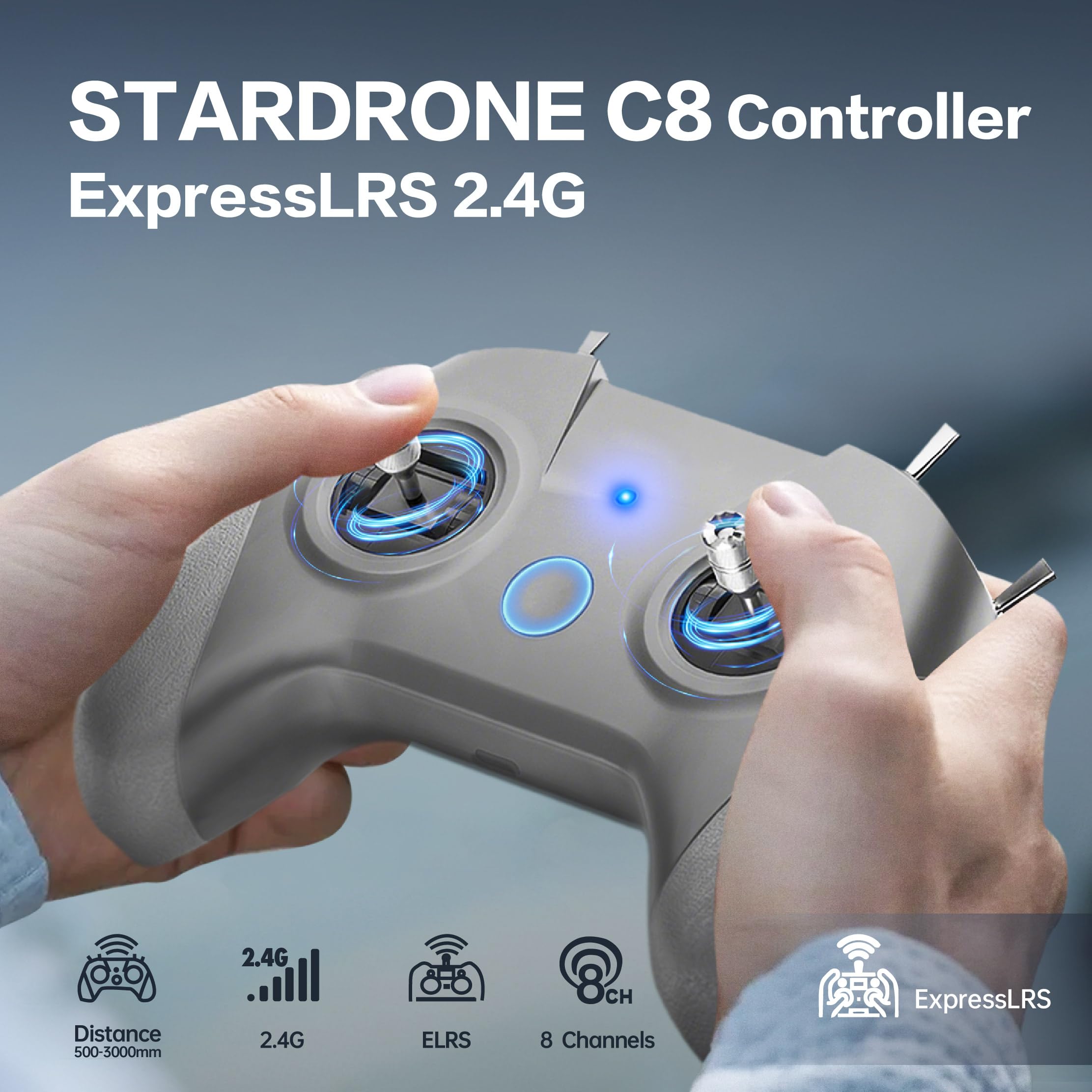 Radio Control C8 ELRS V3 con Nano Receptor CR8 para Drones FPV/Tiny Whoop/Voltijas, Controlador Simulador FPV para Principiantes, Modo 2 (Mando C8 ELRS y Receptor)
