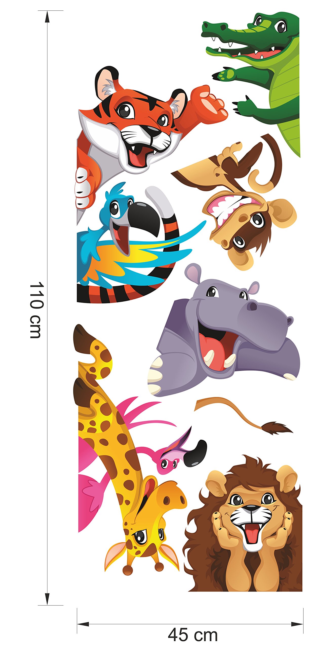 Adesivi murali animali sorridenti per camera bambini e ragazzi - cartoon zoo savana - adesivi selvatici adesivi cartoni animati animali simpatici per decorazione casa camera studio sala giochi