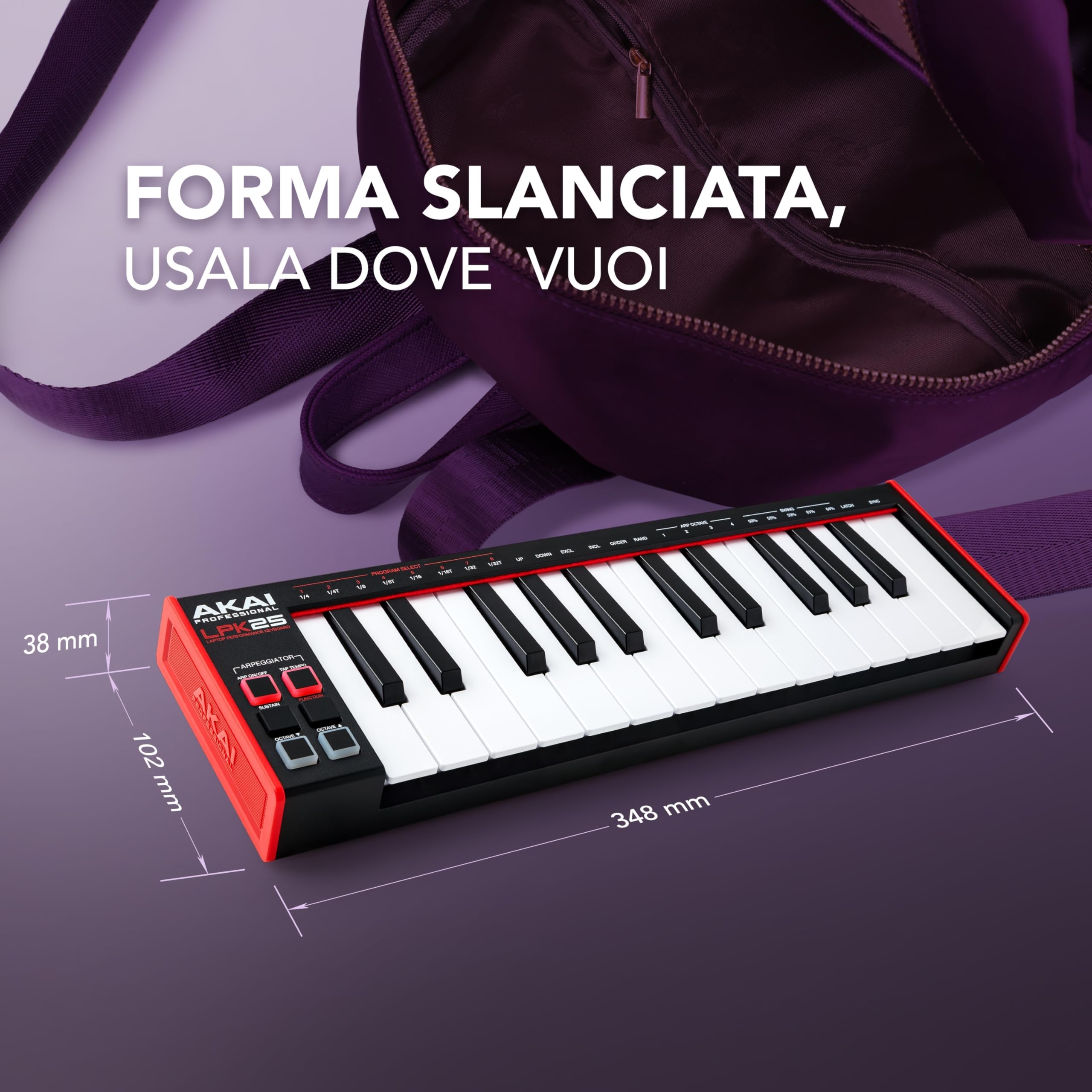 Akai Professional LPK25 - Controller Tastiera MIDI USB con 25 Tasti Synth Reattivi per Mac e PC, Arpeggiatore e Software Musicale