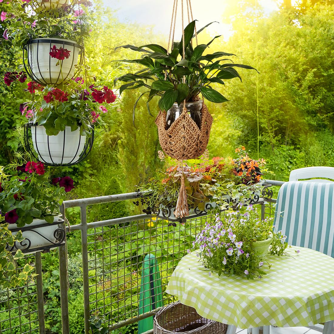 Supports de Plantes en Corde de Jute Lot de 2 avec Crochets - Support de Pot de Fleurs en Macramé