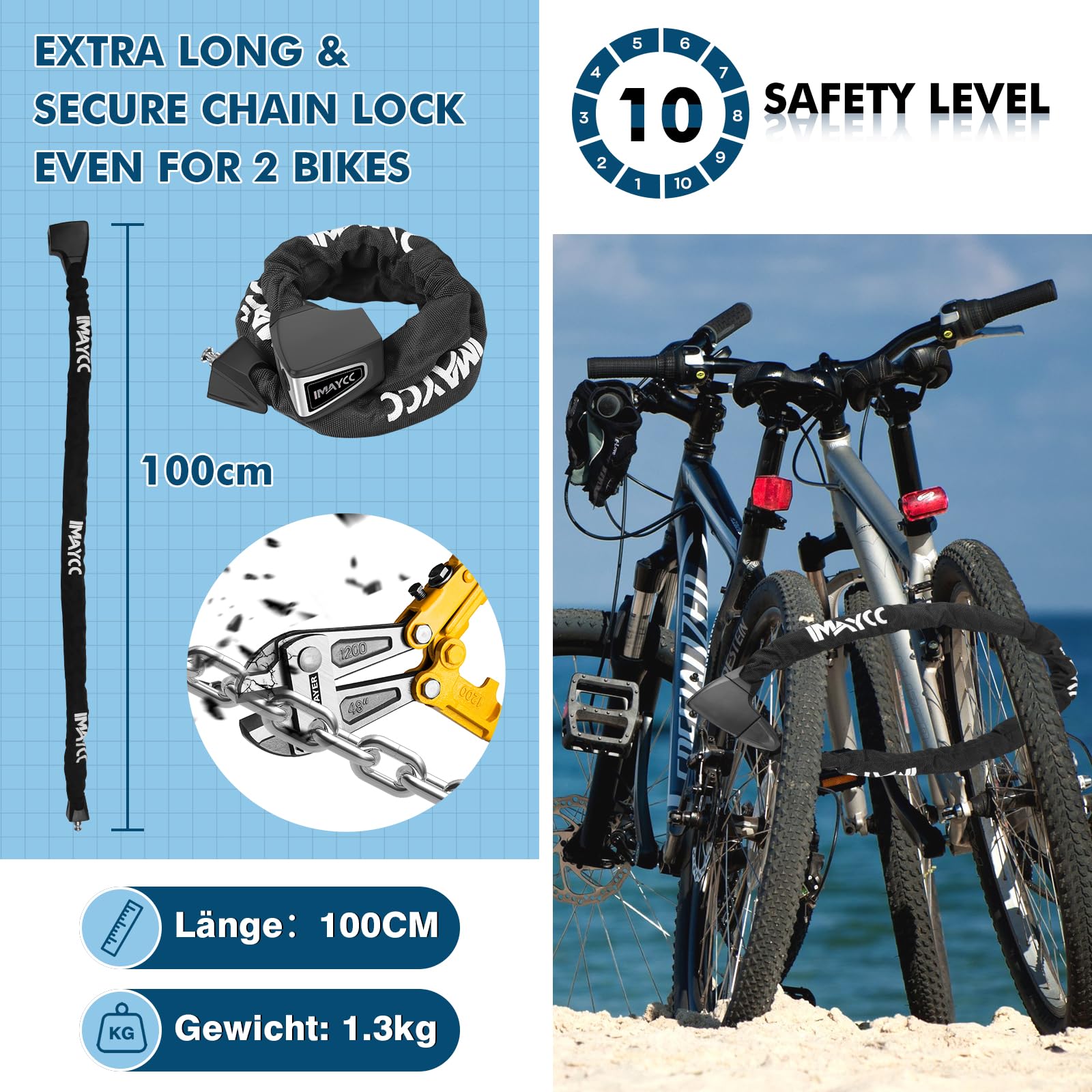 IMAYCC Lucchetto per bicicletta ad alta sicurezza, 8 mm, antifurto con chiave, corpo in lega e protezione dalla polvere, per scooter elettrici, bici elettrica, scooter da città, moto.