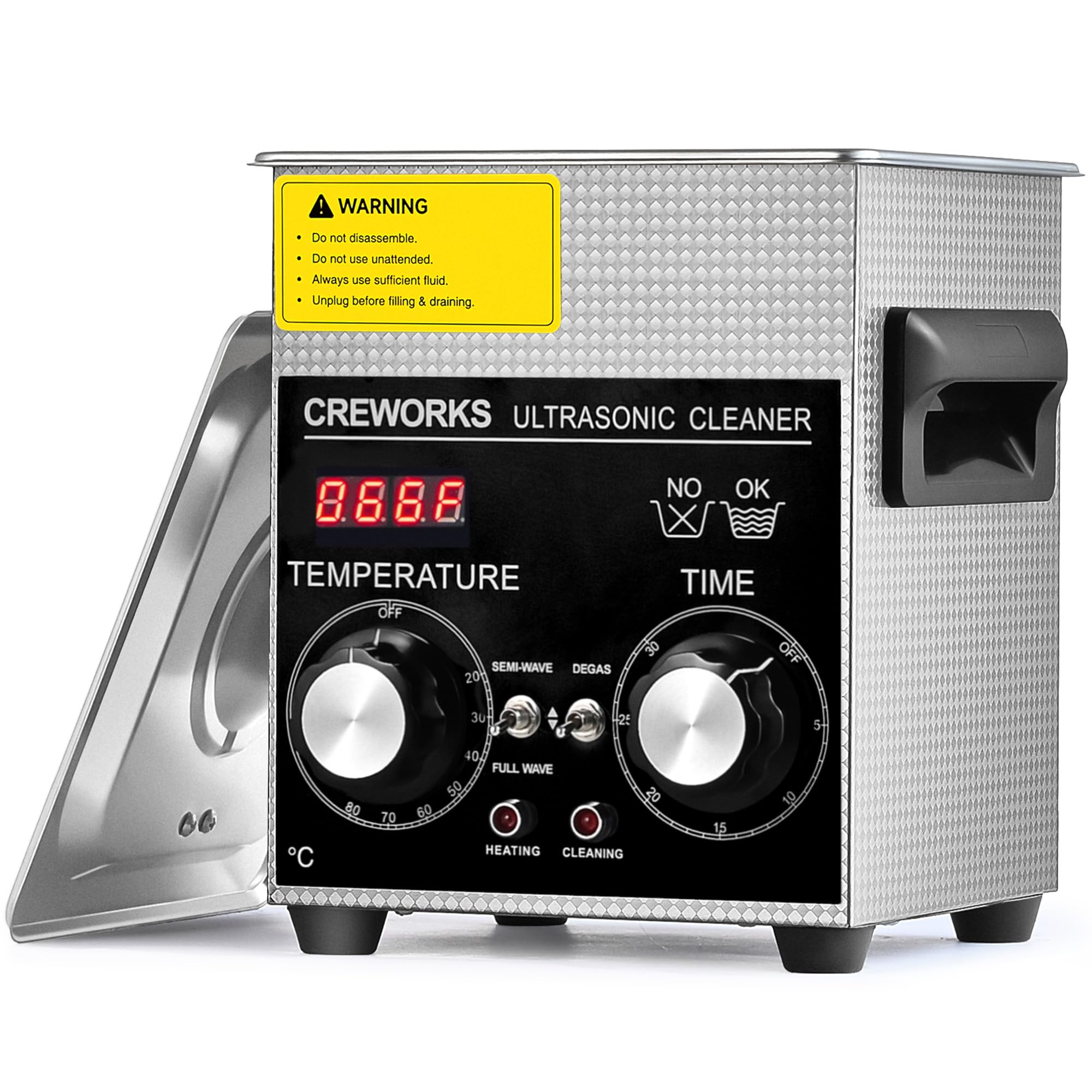CREWORKS 2L Ultrasonic Cleaner with Heater and Timer, 60W Stainless Steel Ultrasonic cleaning Machine with Degas & Gentle Modes, Ultrasound Machine with Knob Control for Jewelry Glasses