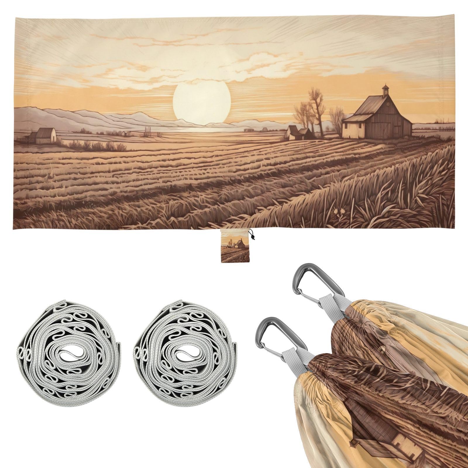 SDMKA Vintage Style Country Camping Hammock, 330 lbs with 2 Tree Straps, Carry Bag, Single Portable Hammock for Outdoor/Indoor, Hiking, Beach, Backpacking, Travel