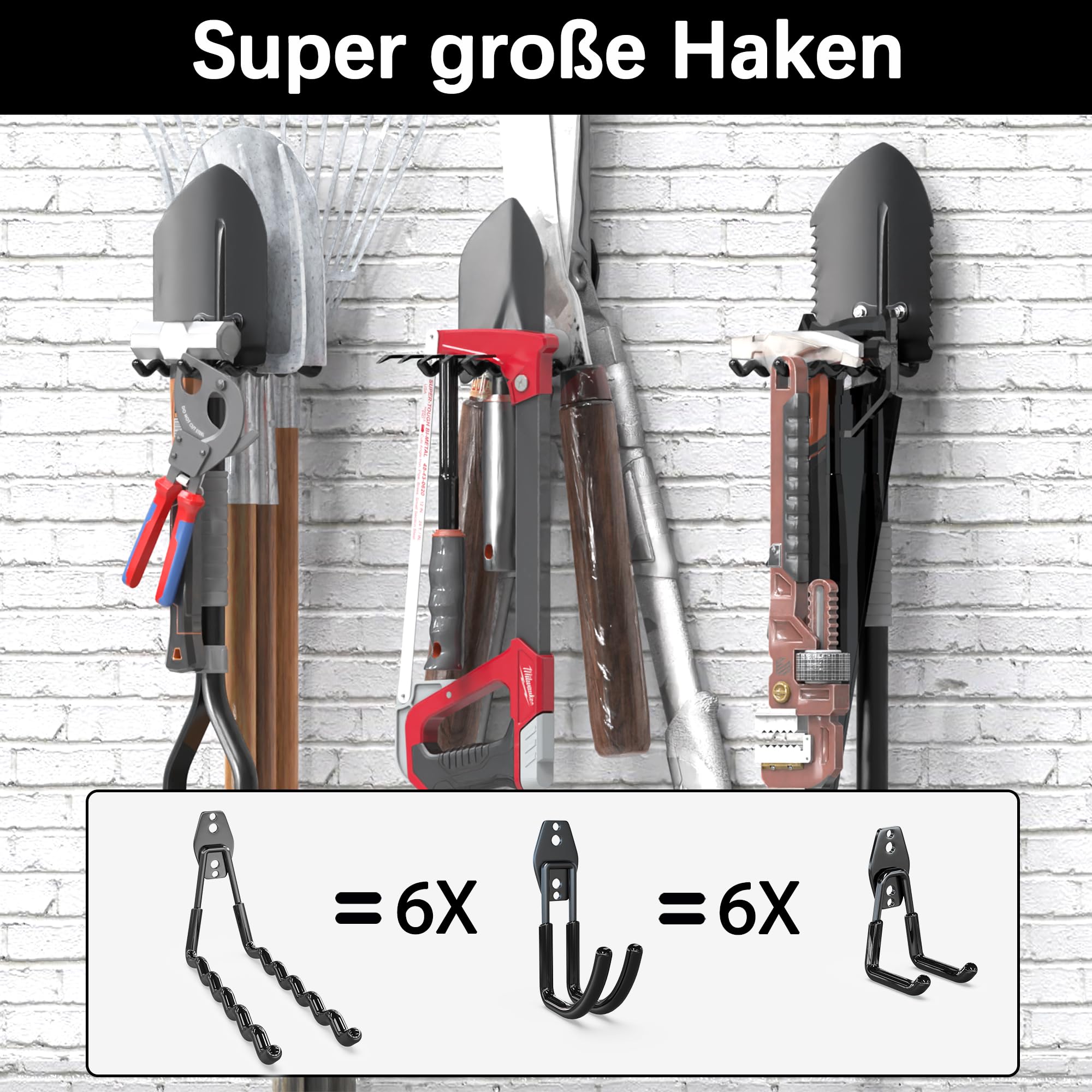 3-H 14 Stück Garagenhaken Schwerlast Wandhaken, Doppelhaken mit 3 runden Schweißpunkten für maximale Tragkraft, zur Aufbewahrung von Gartengeräten Leitern Elektrowerkzeugen in Garage & Garten, Schwarz