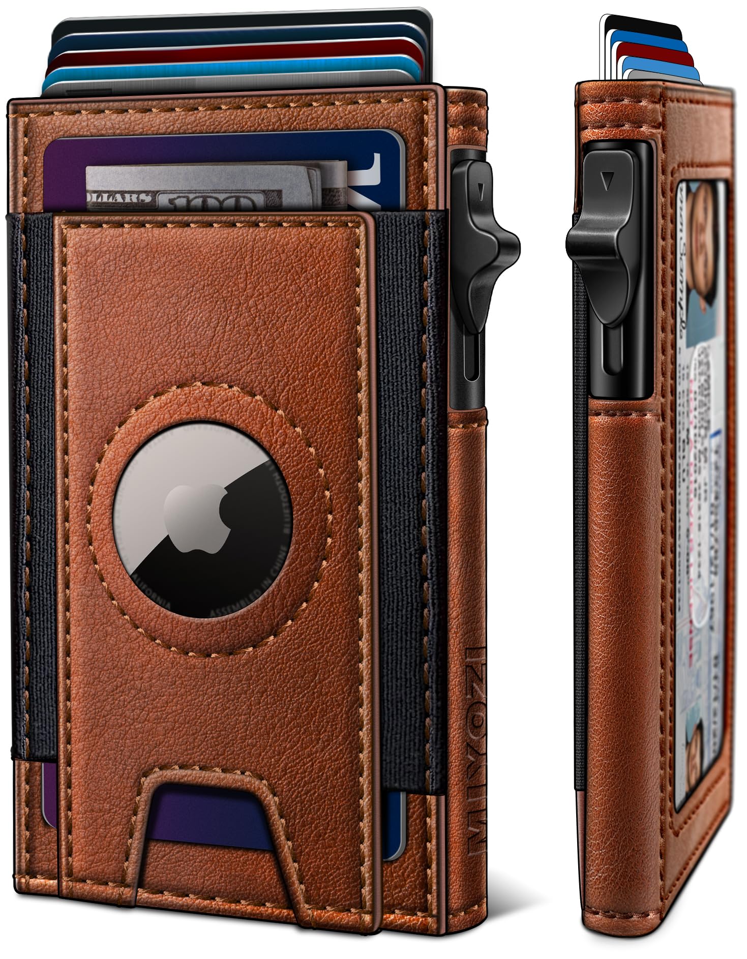 miyozi Airtag Wallet for Men, Slim Pop Up Credit Card Holder RFID Blocking Mens Minimalist wallet for 7-9 Cards ID Window, with Gift Box