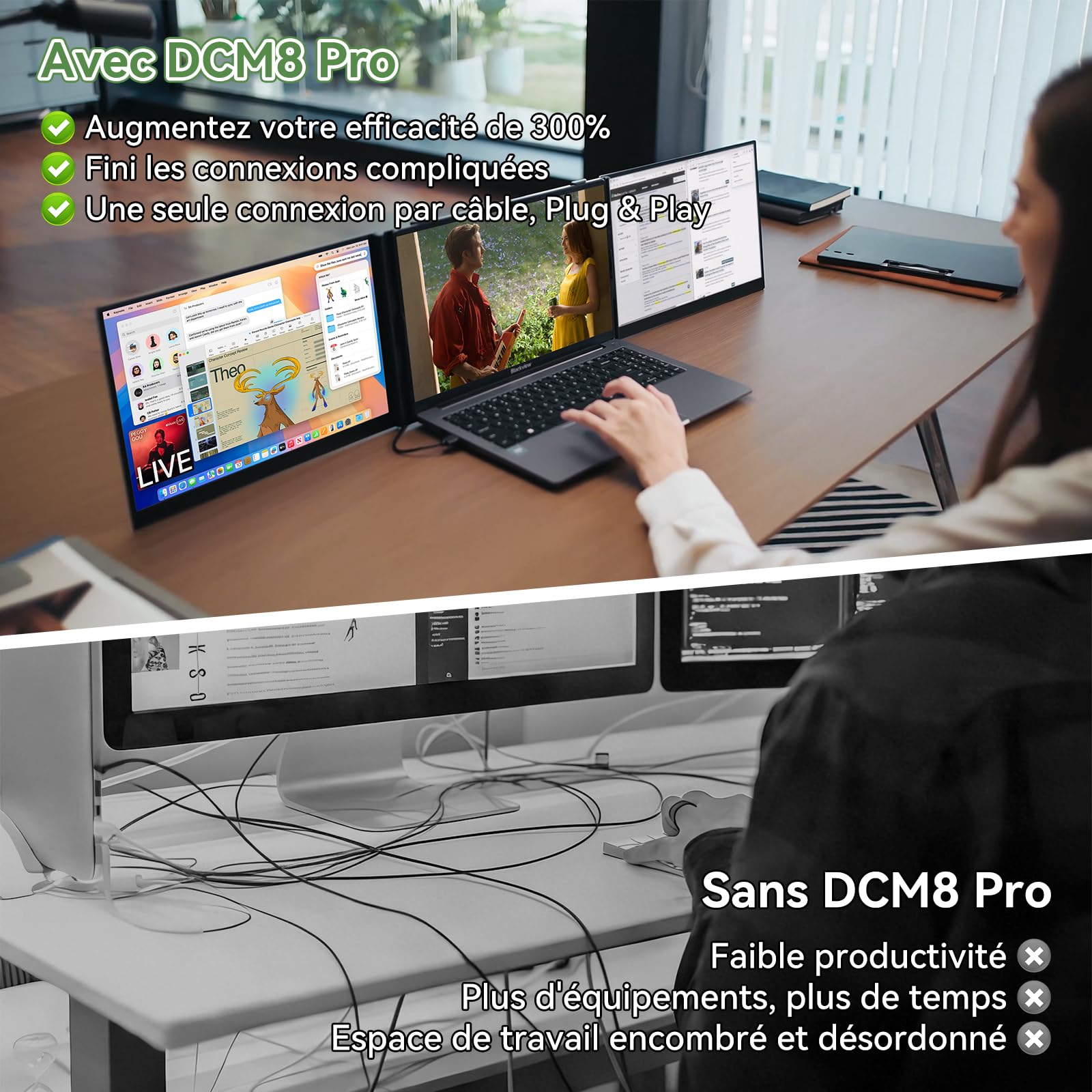 Blackview Écran Portable 15,6 Pouces, 1,2 kg Ultra-Léger, Double Écran PC Portable, Extension d'Écran à Câble Unique, TÜV Confort Oculaire, Mac, Windows, ChromeOS, Switch