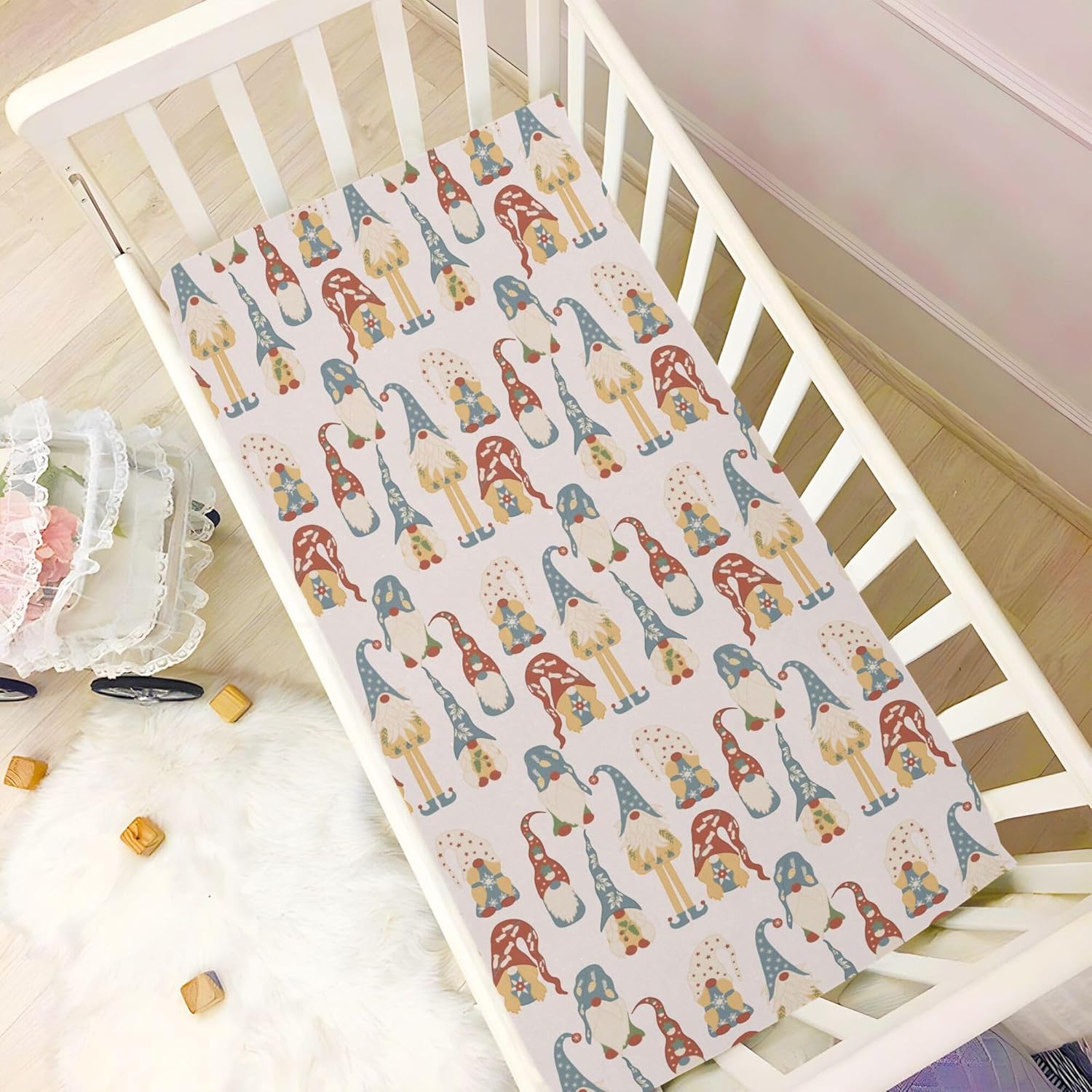 Colorful Gnomes Crib Sheets Soft Breathable Fitted Baby Crib Sheets Mattress Cover for Girl Boys, 52'' x 28'' x 9'',M01C22009