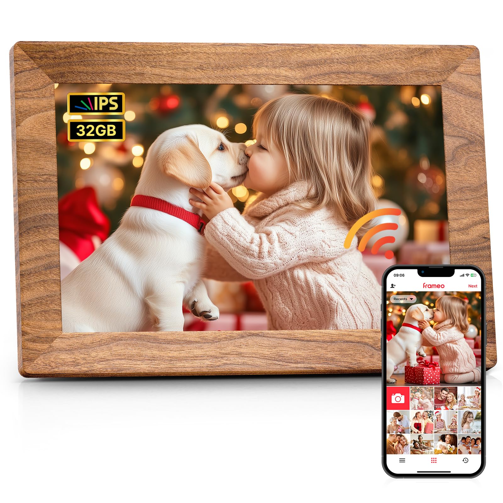 Photo 1 of Frameo 10.1" Digital Picture Frame, Smart WiFi Digital Photo Frame with 1280x800 HD IPS Touch Screen 32GB Memory Auto-Rotate Wall Mounted, Share Photos/Videos from Phone Anywhere - Brown