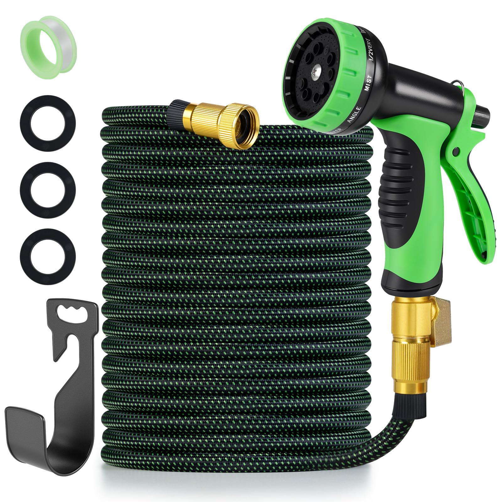 FrutPunch Garden Hose 50 FT,Non-Expanding,10 Functional Nozzles, Garden Hose anti-kink,Heavy Duty Flexible Water Hose 50 FT,Suitable for Outdoor, Yard, Lawn, Car Washing and Other Scenes.(50ft)