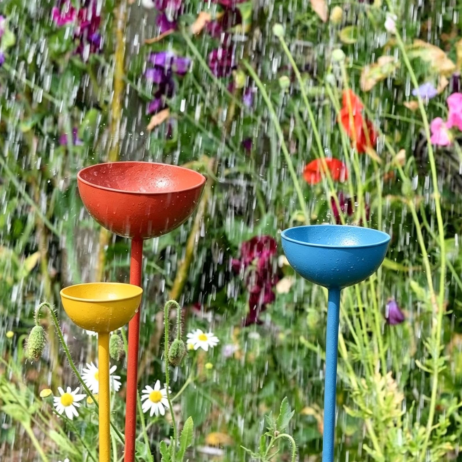 Ciotole per l ' Acqua da Giardino, 3 paletti in Metallo per Bagno degli Uccelli da Giardino per Prati, aiuole Fiorite, Bordi del Giardino, Angoli Esterni e Accenti Floreali