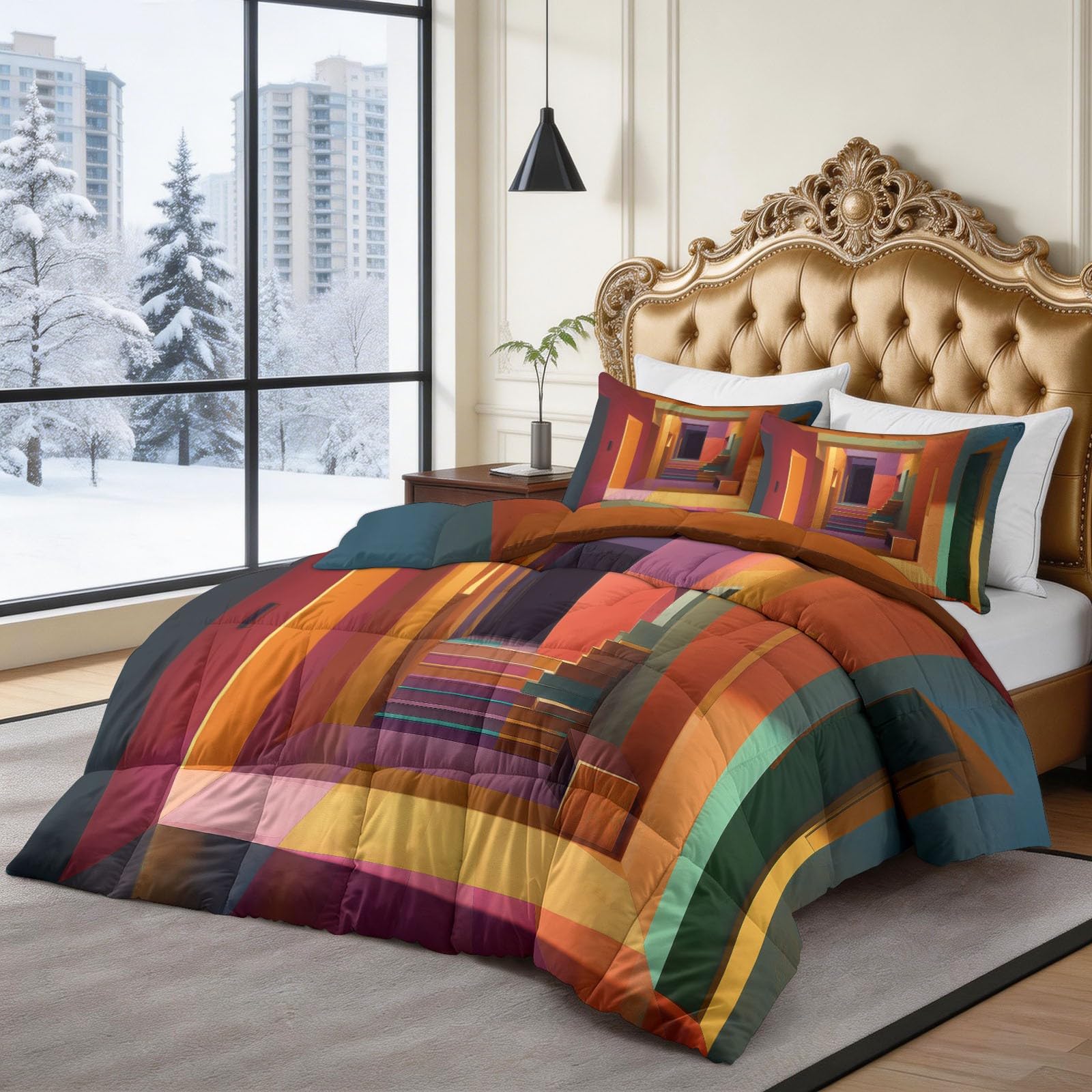 Trapunta Copriletto 150x200 cm Spazio Geometrico Astratto Trapuntino 4 Stagioni Stampa 3D, Trapunta Inverno Estivo, Trapuntato Coperta Letto per Adulti Bambini