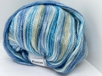 Ice Yarns Picasso Blues, Khaki + Fuzzy with Subtle Sheen Yarn, Polyester, Acrylic Blend 50 gram 1.75 Ounces 125 Yards