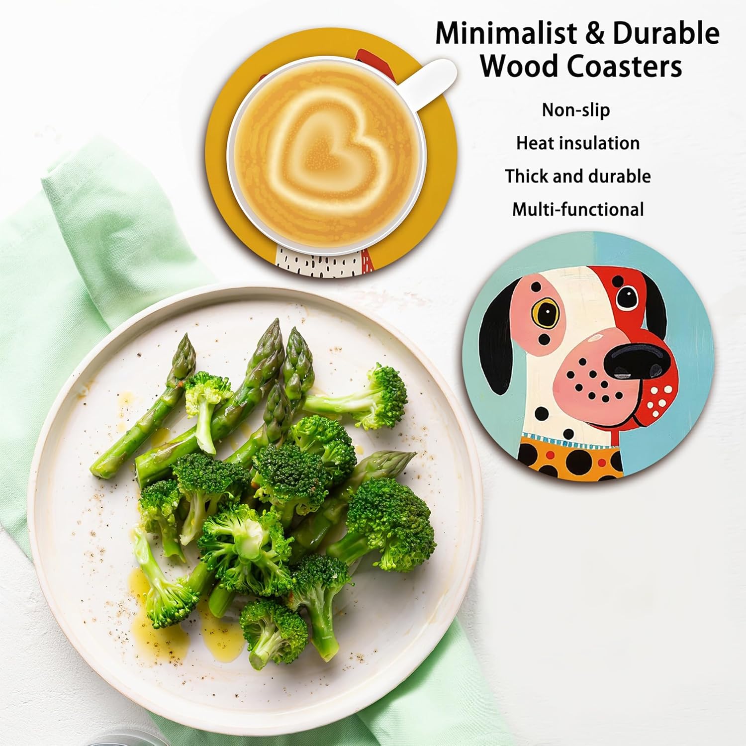 Wood Coasters Set of 6 - Handcrafted Drink Coaster Thick Heat-Resistant for Office, Bar, Farmhouse - Cute Dog Drink Cup Coasters for Table Protection - Image 3