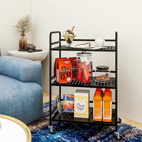 Miniatura 29 de 3-Tier Metal Utility Multipurpose Rolling Cart,Large Capacity Heavy Duty Cart with Lockable Wheels for Kitchen,Living Room,Office,Bathroom Storage